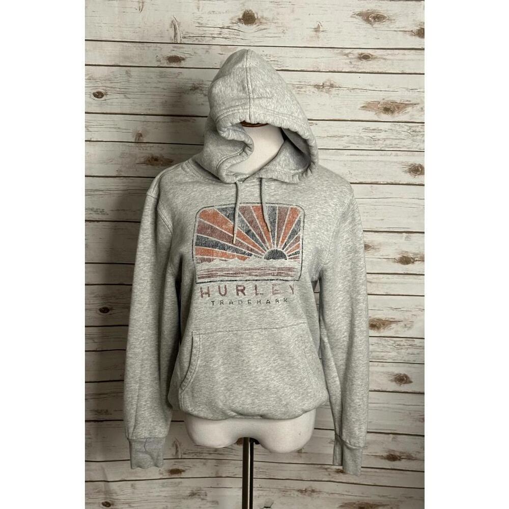 Hurley grey cotton graphic fleece pullover hoodie/hooded sweatshirt Size Small